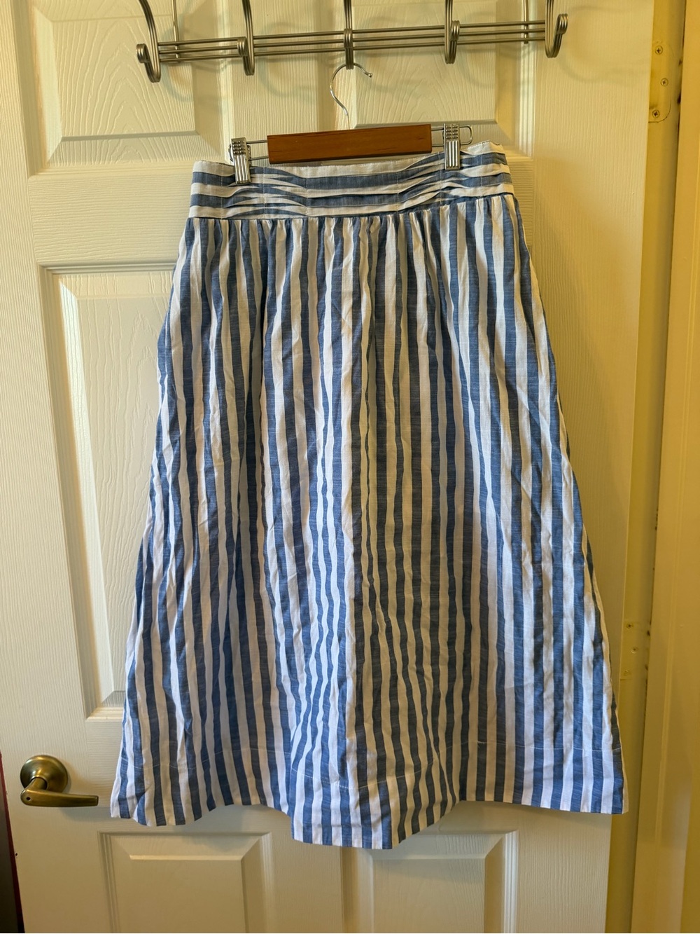 entro Blue and White Vertical Stripe A-Line Skirt